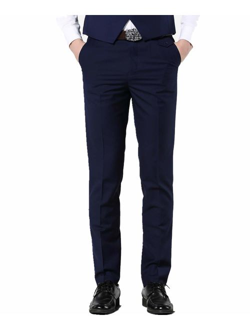 MOGU Mens Slim Fit Flat Front Pant