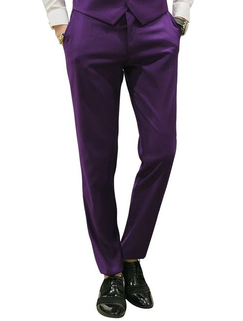 MOGU Mens Slim Fit Front Flat Casual Pants