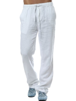 utcoco Men's Mid Waist Straight Leg Linen Thin Pants