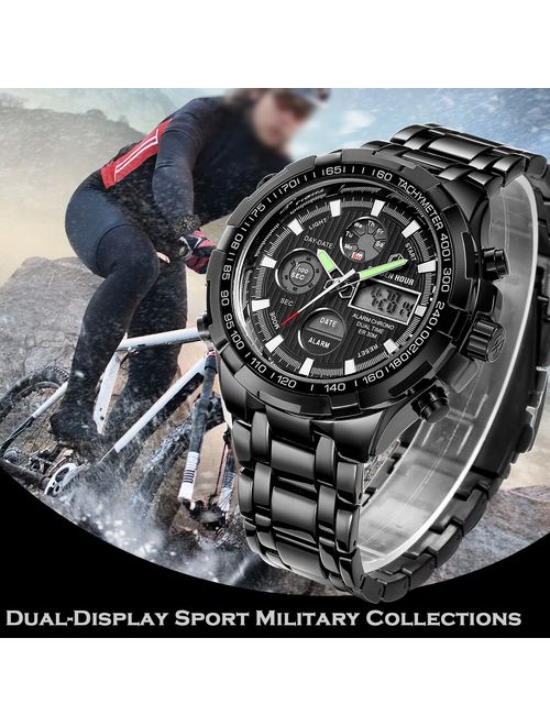 Tamlee Luxury Full Steel Analog Digital Watches for Men Led Male Outdoor Sport Military Wristwatch