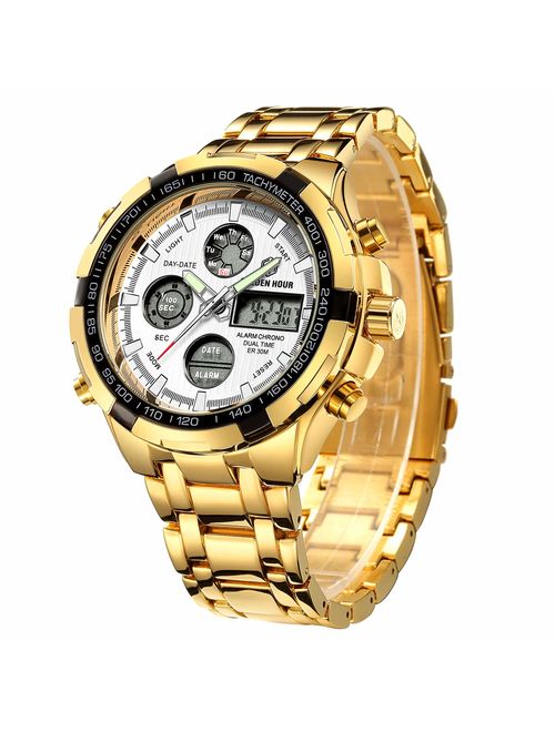 Tamlee Luxury Full Steel Analog Digital Watches for Men Led Male Outdoor Sport Military Wristwatch