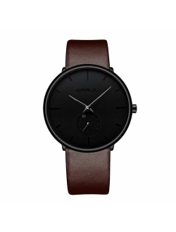 Mens Watch Ultra Thin Wrist Watches for Men Fashion Waterproof Dress Leather Strap