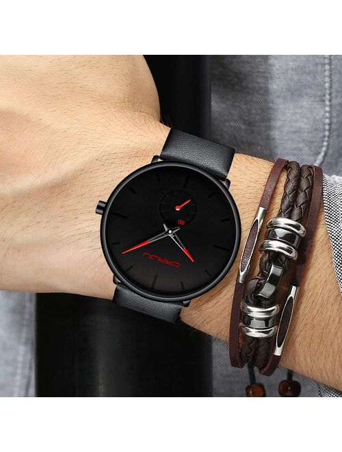 Mens Watch Ultra Thin Wrist Watches for Men Fashion Waterproof Dress Leather Strap