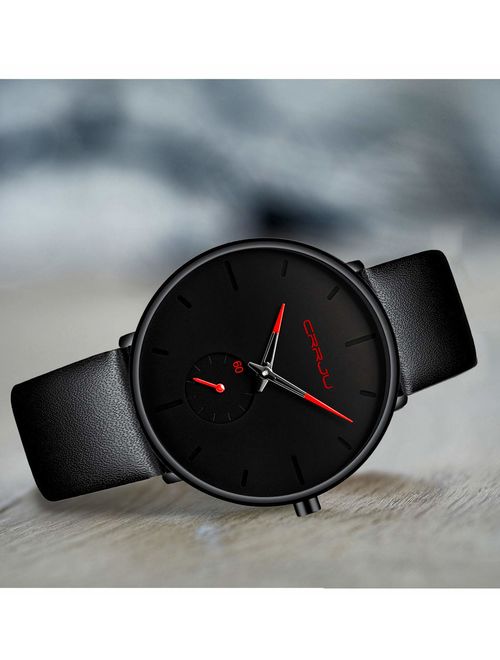 Mens Watch Ultra Thin Wrist Watches for Men Fashion Waterproof Dress Leather Strap