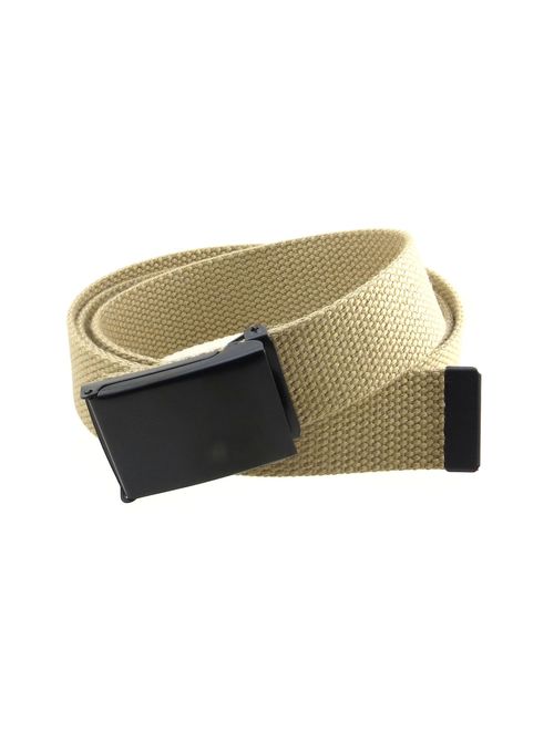 Canvas Web Belt Flip-Top Black Buckle/Tip Solid Color 50" Long