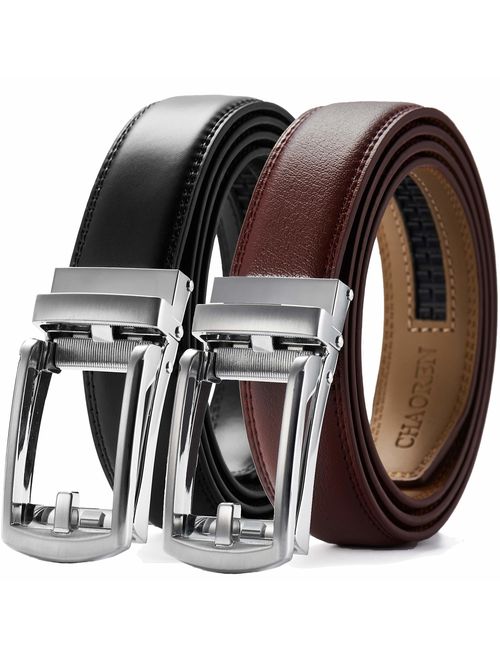 Ratchet Click Genuine Leather Adjustable Buckle Belt 2 Packs 1 1/8