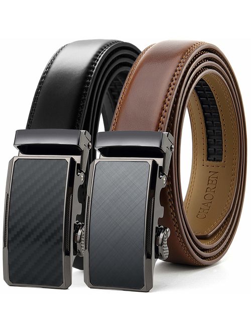 Ratchet Click Genuine Leather Adjustable Buckle Belt 2 Packs 1 1/8