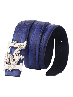 ALAKA Letter H Dragon Buckle Alligator Pattern Leather Mens Belt