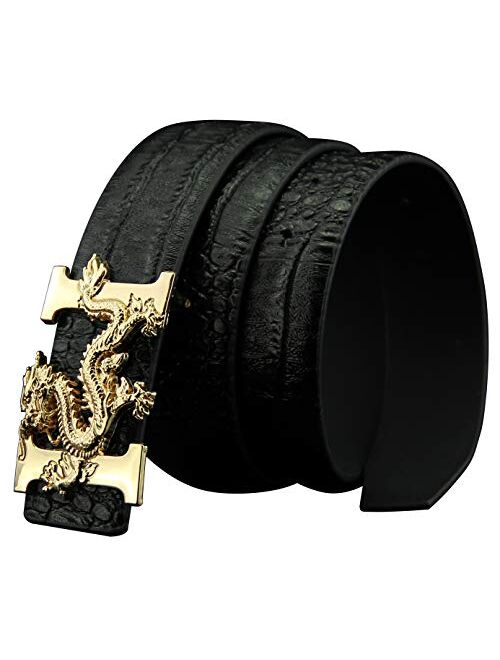 ALAKA Letter H Dragon Buckle Alligator Pattern Leather Mens Belt