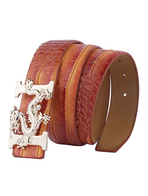 ALAKA Letter H Dragon Buckle Alligator Pattern Leather Mens Belt