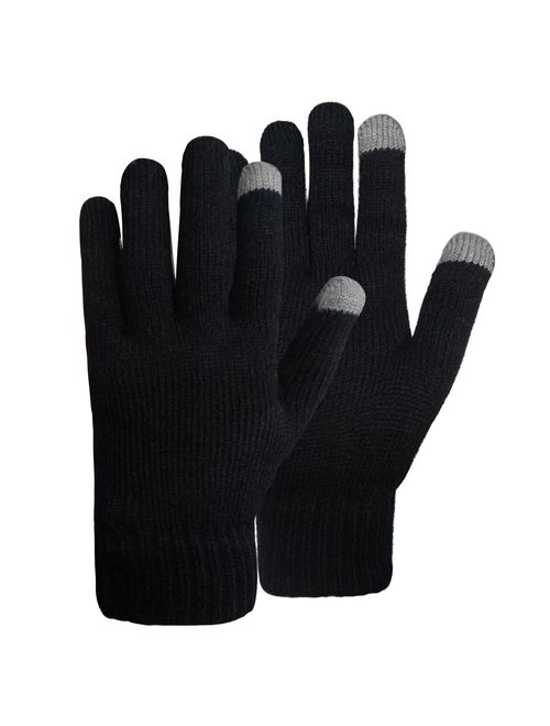 LETHMIK Black Magic Knit Gloves Unisex Winter Wool Lined with 2 Touchscreen Fingers