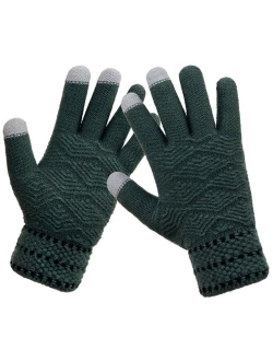 LETHMIK Winter Touchscreen Knit Gloves Mens Thick Texting Gloves with Warm Wool Lining