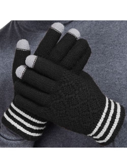 LETHMIK Winter Touchscreen Knit Gloves Mens Thick Texting Gloves with Warm Wool Lining