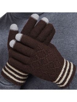 LETHMIK Winter Touchscreen Knit Gloves Mens Thick Texting Gloves with Warm Wool Lining