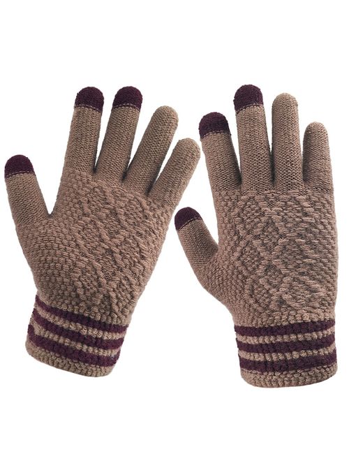 LETHMIK Winter Touchscreen Knit Gloves Mens Thick Texting Gloves with Warm Wool Lining