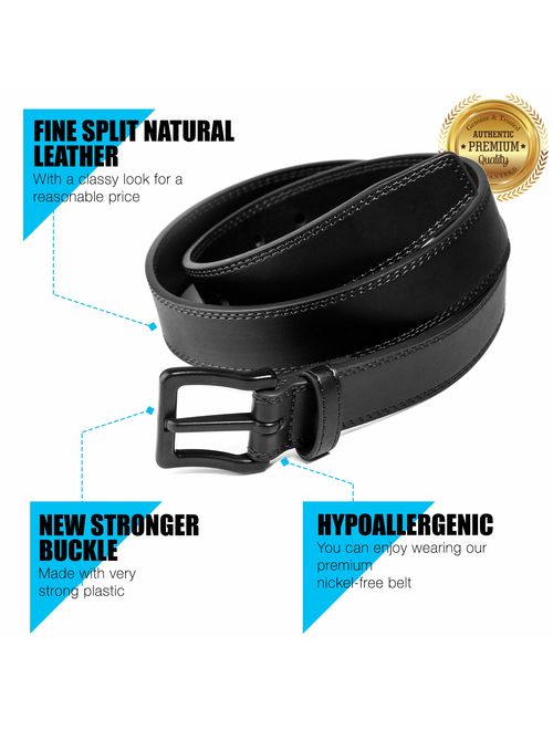 ITAY Metal Free Leather Belt - 34 mm - Hypoallergenic - Airport Friendly Nickel Free Strong New Buckle