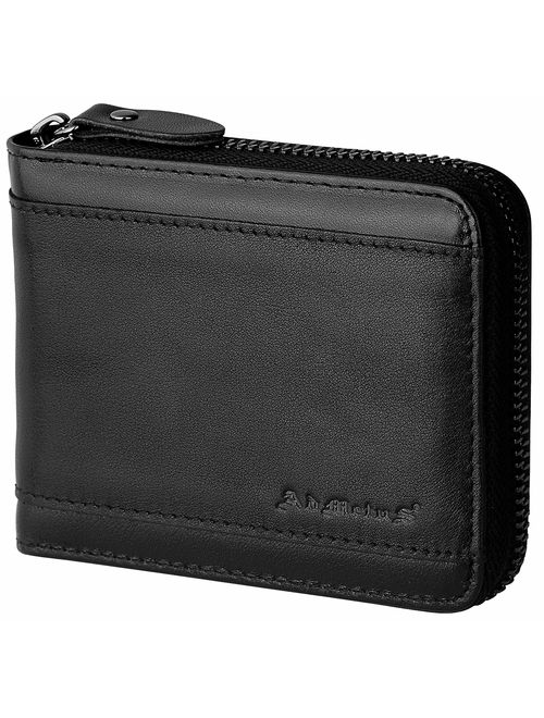 Mens RFID Blocking Wallets Zipper Leather Wallet for Men Bifold RFID Card Holder