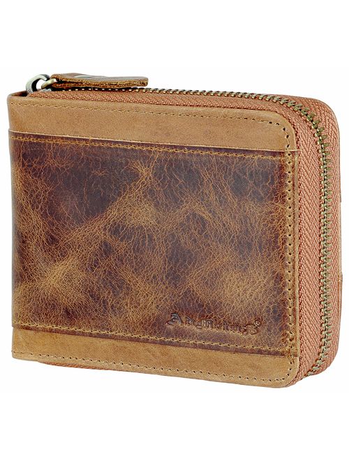 Mens RFID Blocking Wallets Zipper Leather Wallet for Men Bifold RFID Card Holder