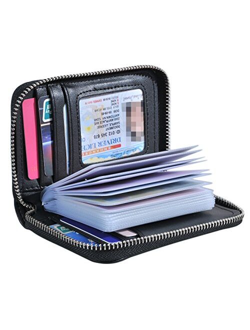 Yeeasy Credit Card Wallet Holder Zip Bifold Wallet Genuine Leather 25 Card Slots