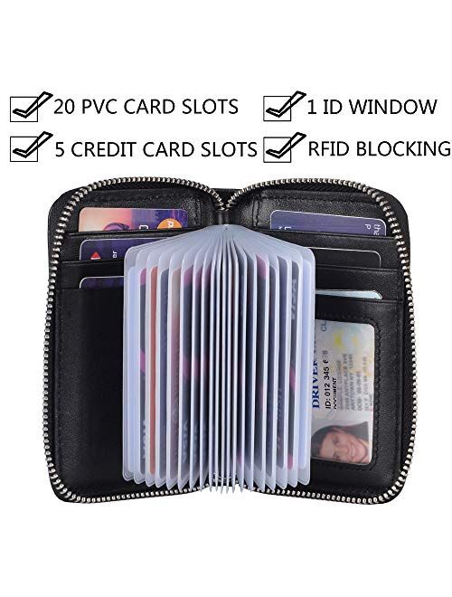 Yeeasy Credit Card Wallet Holder Zip Bifold Wallet Genuine Leather 25 Card Slots