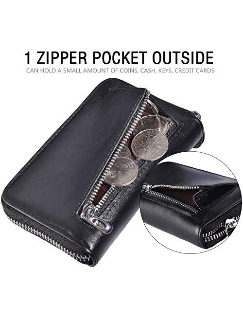 Yeeasy Credit Card Wallet Holder Zip Bifold Wallet Genuine Leather 25 Card Slots