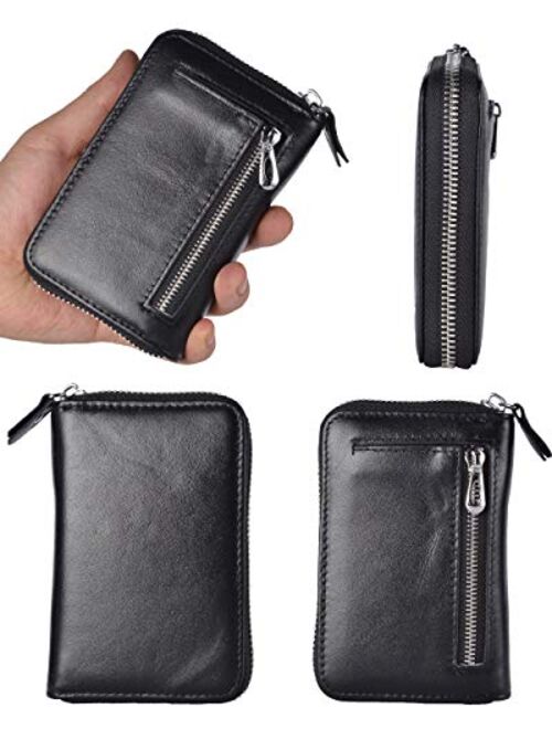 Yeeasy Credit Card Wallet Holder Zip Bifold Wallet Genuine Leather 25 Card Slots