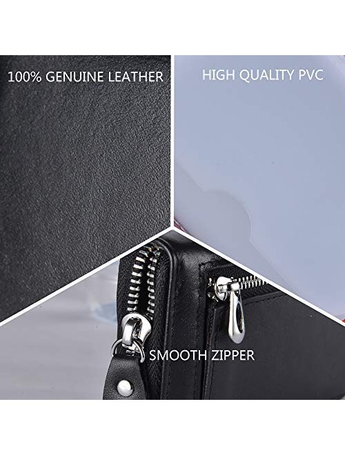 Yeeasy Credit Card Wallet Holder Zip Bifold Wallet Genuine Leather 25 Card Slots