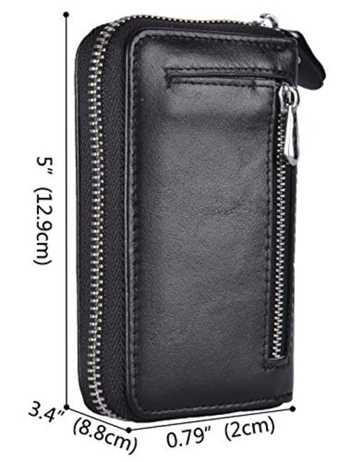 Yeeasy Credit Card Wallet Holder Zip Bifold Wallet Genuine Leather 25 Card Slots