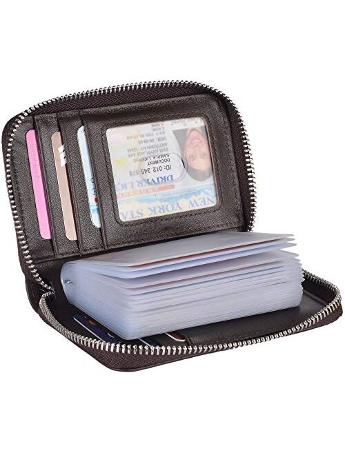 Yeeasy Credit Card Wallet Holder Zip Bifold Wallet Genuine Leather 25 Card Slots