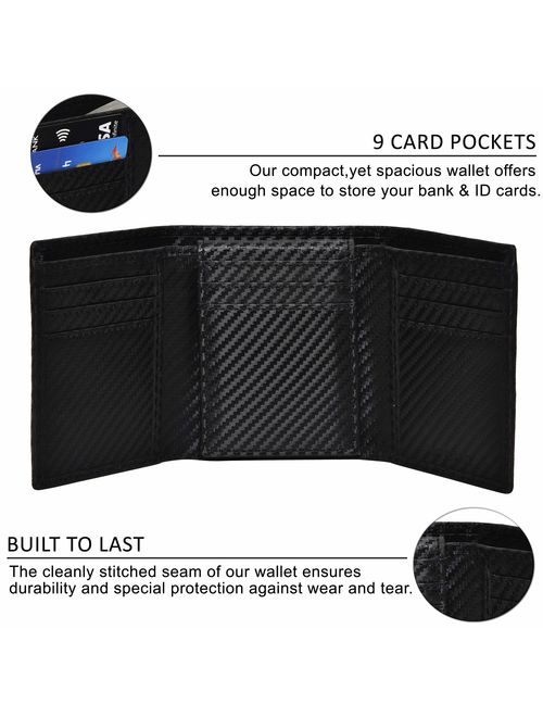 NeoMonte Trifold Leather Wallets for Men - 2 ID Windows Credit Card Holders Slim Design & RFID Elegant Gift Box