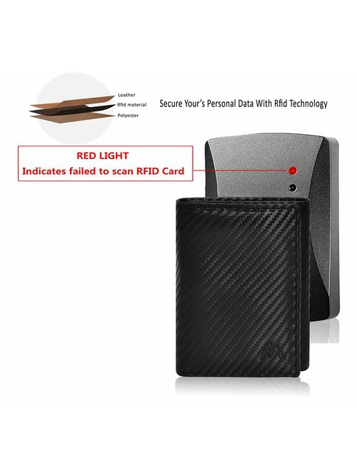 NeoMonte Trifold Leather Wallets for Men - 2 ID Windows Credit Card Holders Slim Design & RFID Elegant Gift Box