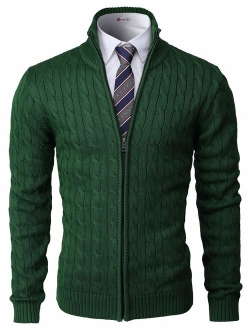 H2H Mens Casual Slim Fit Knitted Cardigan Zip-up Long Sleeve Thermal with Twisted Pattern