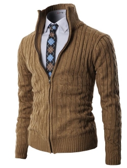 H2H Mens Casual Slim Fit Knitted Cardigan Zip-up Long Sleeve Thermal with Twisted Pattern