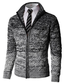 H2H Mens Casual Slim Fit Knitted Cardigan Zip-up Long Sleeve Thermal with Twisted Pattern