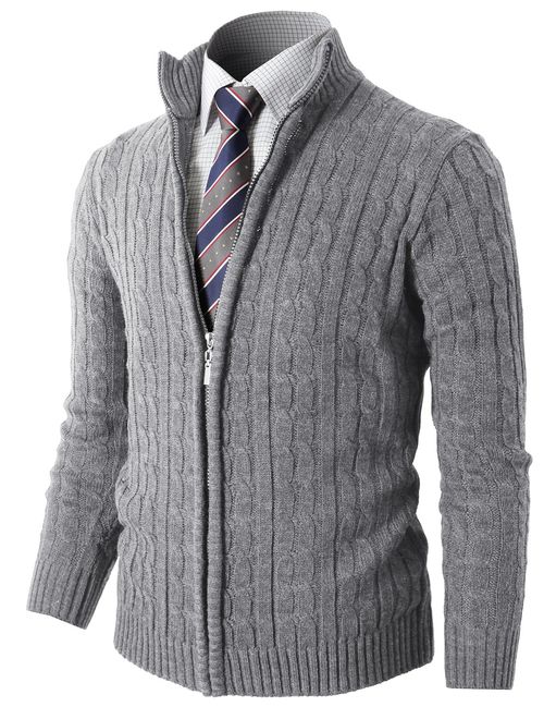 H2H Mens Casual Slim Fit Knitted Cardigan Zip-up Long Sleeve Thermal with Twisted Pattern