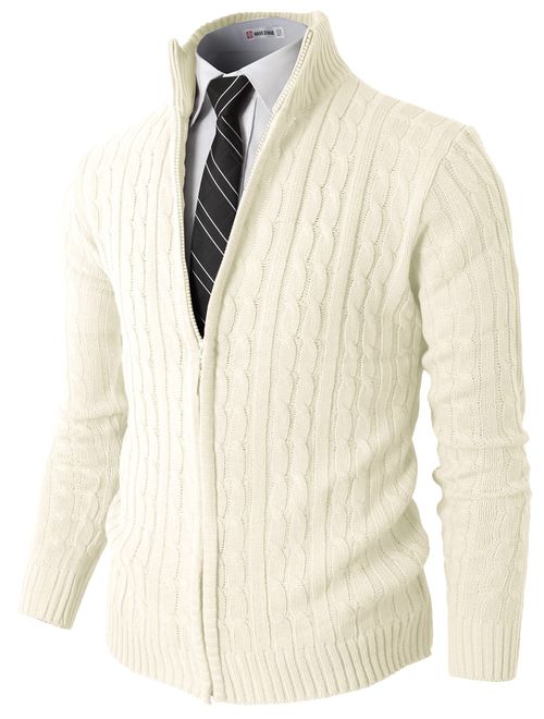 H2H Mens Casual Slim Fit Knitted Cardigan Zip-up Long Sleeve Thermal with Twisted Pattern