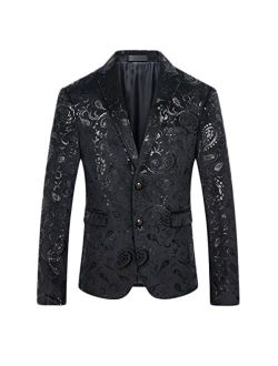 Men's Dress Floral Suit Notched Lapel Slim Fit Stylish Blazer Dress Suit