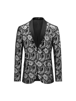 Men's Dress Floral Suit Notched Lapel Slim Fit Stylish Blazer Dress Suit