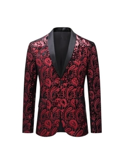 Men's Dress Floral Suit Notched Lapel Slim Fit Stylish Blazer Dress Suit