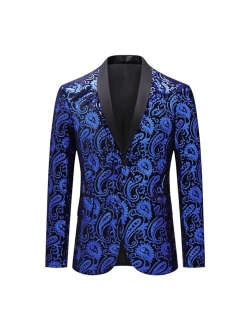 Men's Dress Floral Suit Notched Lapel Slim Fit Stylish Blazer Dress Suit