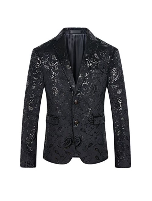 Cloudstyle Men's Dress Floral Suit Notched Lapel Slim Fit Stylish Blazer Dress Suit