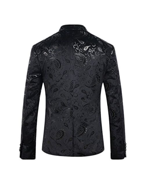 Cloudstyle Men's Dress Floral Suit Notched Lapel Slim Fit Stylish Blazer Dress Suit