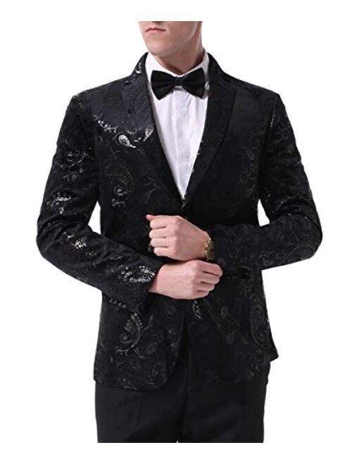 Cloudstyle Men's Dress Floral Suit Notched Lapel Slim Fit Stylish Blazer Dress Suit