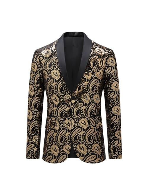 Cloudstyle Men's Dress Floral Suit Notched Lapel Slim Fit Stylish Blazer Dress Suit