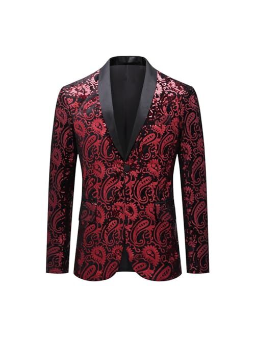 Cloudstyle Men's Dress Floral Suit Notched Lapel Slim Fit Stylish Blazer Dress Suit