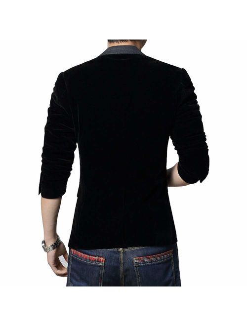 MOGU Men's 1 Button Center Vent Wool Blend Blazer Jacket