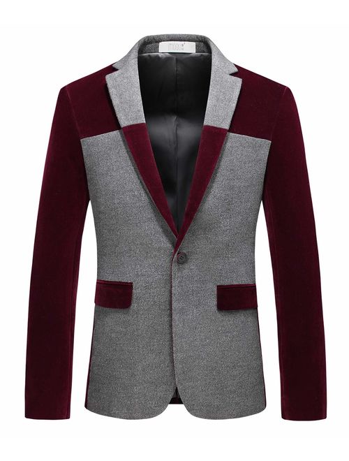 MOGU Men's 1 Button Center Vent Wool Blend Blazer Jacket