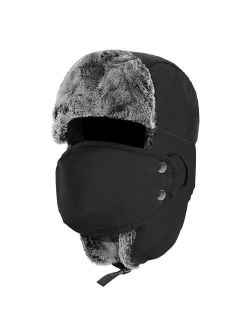 Winter Hats for Men and Women Outdoor Warm Windproof Trapper Hat Black Mask Ushanka Hat