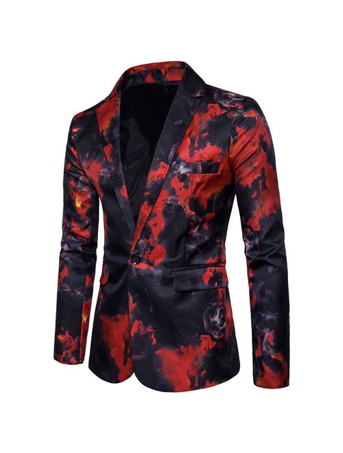 Mens Suit Jacket Slim Fit Printed One Button Floral Casual Blazer Sports Coat