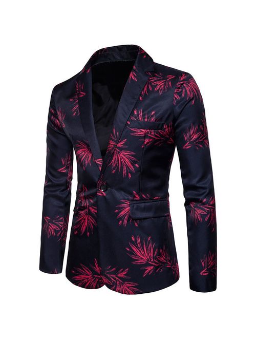 Mens Suit Jacket Slim Fit Printed One Button Floral Casual Blazer Sports Coat